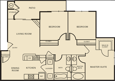 3 bed 2 bath 1196 square feet floor plan The Yale
